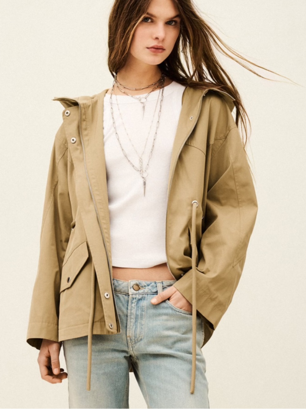 ba&sh NWT lilo Mini Trench Coat Rope Draw  String Waist Beige Medium